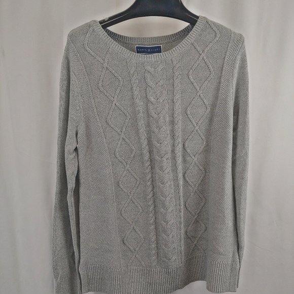 Karen Scott - DIAMOND CENTER CABLE-KNIT SWEATER, GREY, SMALL - Picture 1 of 5